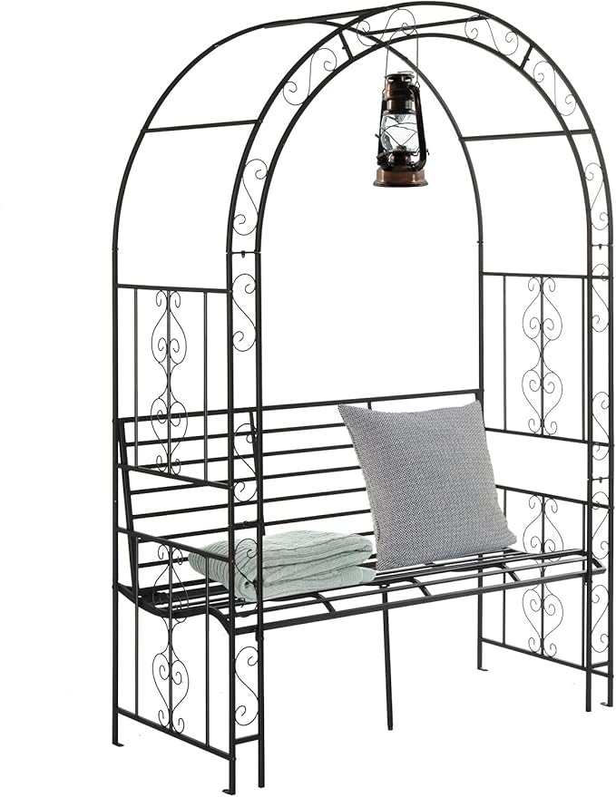 Garden Arbor with Garden Bench, 7FT Wedding Arches for Ceremony, Metal Arbor Trellis for Climbing Plants Outdoor, Black Garden Archway for Lawn, Patio and Backyard