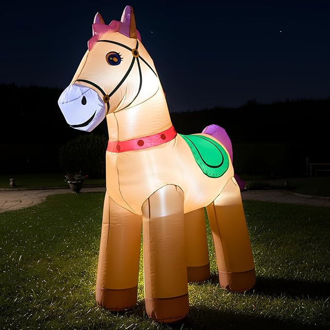 6FT Christmas Spring Farm Ranch Horse Inflatables Blow up Cute Animals Decorations with LED Light Outdoor Indoor Graden Yard Party Lawn Holiday Decor