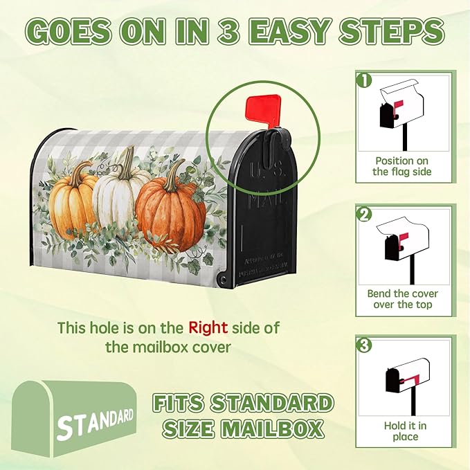Pumpkin Mailbox Cover Harvest Fall Mailbox Covers Magnetic Standard Size 21x18 inch Green Eucalyptus Leaf Mail Box Covers Pumpkins Decorative Mailboxes for Outside Garden Buffalo Plaid