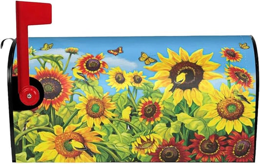 Sunflowers Mailbox Cover, Yellow Flower Outdoor Magnetic Mail Cover Letter Post Box 18x21 in Mailwrap for Garden Outside Home Decor