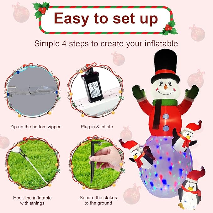10ft Christmas Inflatable Outdoor Decoration, Kaleidoscope Penguin Snowman Inflatable Yard Decoration with LED Lights for Indoor Outdoor Patio Garden Christmas Decoration…