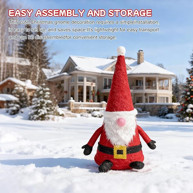 Light Up Christmas Gnome Decoration 37" - Outdoor LED Illuminated Holiday Decor with Warm White Lights, Weatherproof for Porch/Garden - Always-On Festive Yard Figure-White