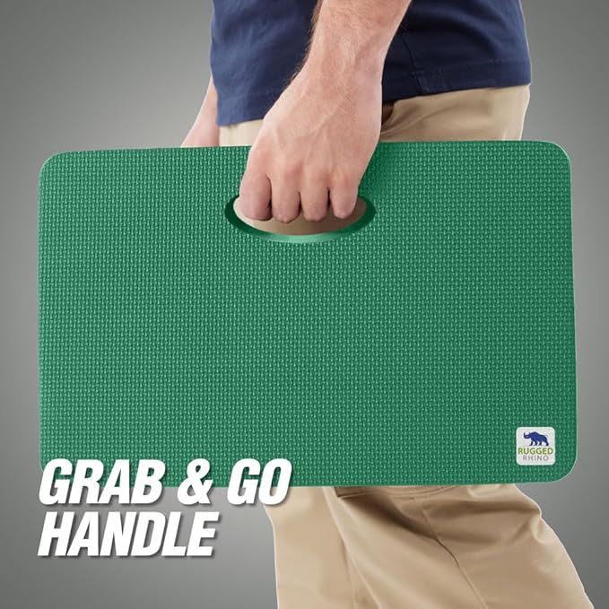 Rugged Rhino Heavy Duty Patent Pending Kneeling Pad, 2 PK, Shock Absorbent Thick Knee Pads, Holds Up to 300 lbs, Protect Knees from Hard Concrete Surfaces, for Mechanics, Gardening, Gym, Pine Green