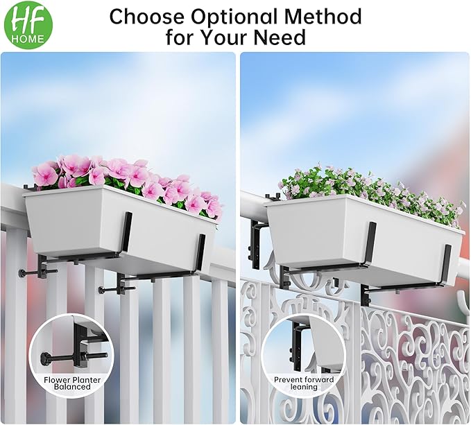 HFHOME 6PCS Adjustable Planter Box Brackets, Brackets for Window Boxes Planters Hanging Flower Box Holders, Heavy Duty Wall Mount Holder for Windowsills, Garden, Fences, and Balcony - Black