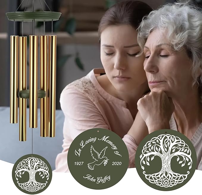 ASTARIN Memorial Tree of Life 36" Wind Chimes, Personalized Name Sympathy Wind Chime, in Memory of Loss Mom Loved One, Large Deep Tone Bereavement Windchimes for Outside Clearance(Produced in USA)