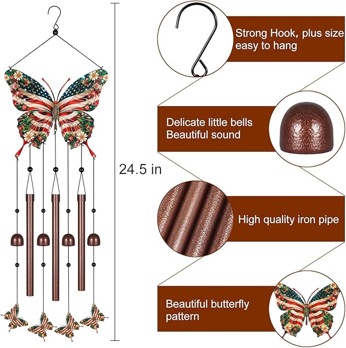 Metal Colorful Butterfly Wind Chimes for Outside to Create a Zen Atmosphere Suitable for Outdoor Garden Patio Home Decor,Melodious Melodic Tones Suitable as A Birthday for Women Mom