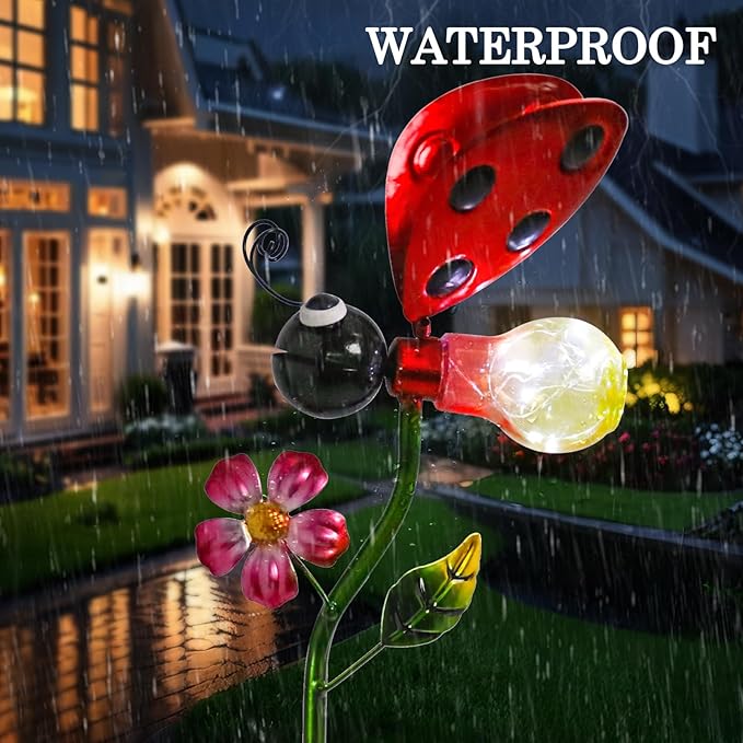 Bshine Solar Ladybug Outdoor Garden Decorative Lights, Waterproof Metal Stake Solar LED Lights Garden Decor Backyard, Pathway, Path, Lawn Ornaments for Mom