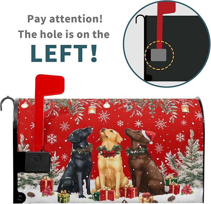 Christmas Dog Mailbox Cover with Magnetic 25.5x21 Inch Xmas Puppy Trees Winter Snowflakes Waterproof Mailbox Wrap Letter Post Cover Large Size for Garden Yard Outdoor New Year Decor
