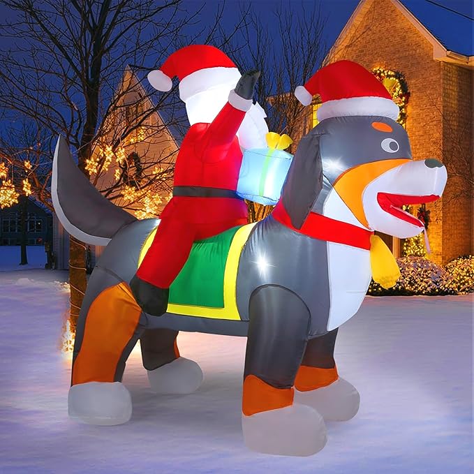 7.2 FT Christmas Inflatables Yard Decorations Outdoor Santa Claus Riding Dog, Built-in LED Lights, Christmas Blow Up for Outdoor, Yard, Roof, Lawn