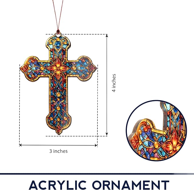 Nativity Ornaments-Cross Ornament-Christian Gifts for Men|Women-Regilious Gifts-Nativity Scene - Christian Christmas Ornaments-Easter Decor-Xmas Tree Decoration ONM-581-RST-Cross2