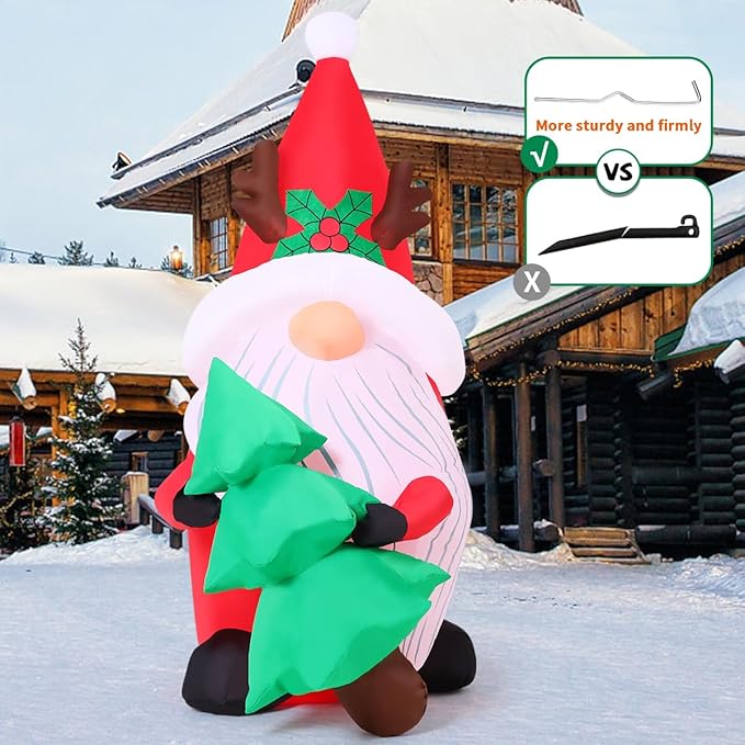 COMIN 5.2 FT Christmas Inflatables Outdoor Decorations Inflatable Gnomes Hold Christmas Tree Blow Ups with Built-in LEDs for Yard Party Lawn Decor