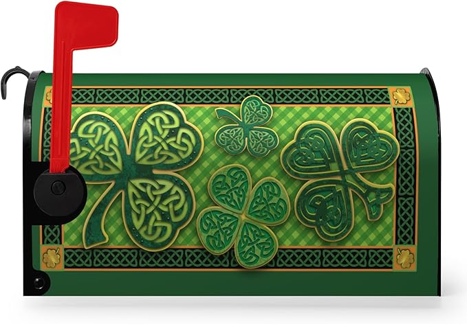 St Patrick Day Mailbox Covers Magnetic Standard Size Green Shamrocks Good Luck Four Leaf Clover Mailbox Wraps Happy St. Patrick's Day Mailbox Post Cover Waterproof Garden Decor 21x18 Inch