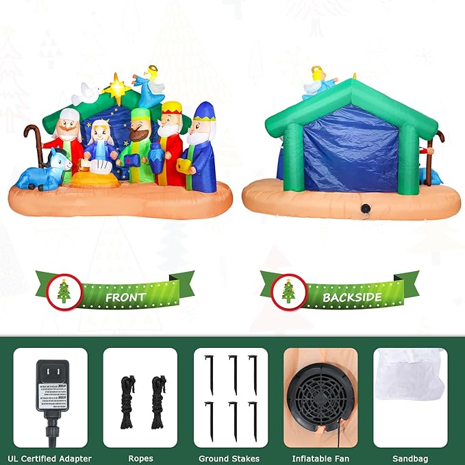 8 FT Christmas Inflatable Decorations Nativity, Outdoor Yard Decorations Built-in Bright LED Light Blow Up Christmas Decorations for Yard, Garden,Lawn Outdoor Holiday Yard Decorations