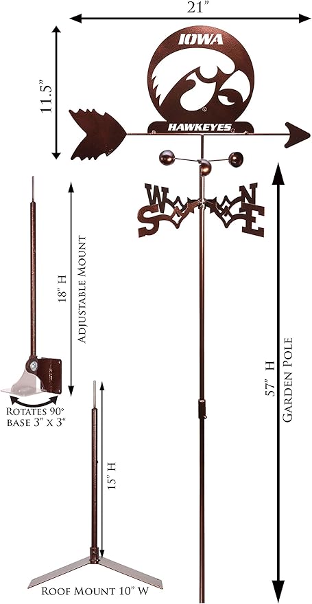 SWEN Products Iowa UI Hawkeyes Hawkeye Weathervane (Adjustable Mount Include)