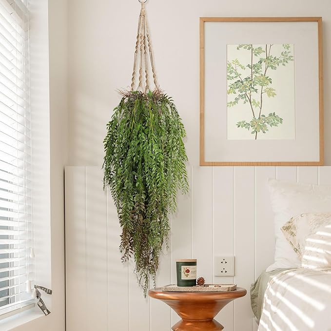 RECUTMS 2 Pcs Fake Plants Hanging Artificial Hanging Plants Faux Ivy Vine Leaves Faux Plants Wall Greenery Home Garden Wedding Party Indoor Outdoor Decorations(Green Brown)