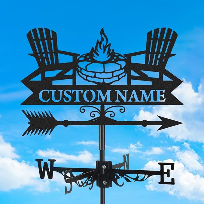 Personalized Camping Metal Weather Vane, Custom Name Weathervane, Wind Direction Indicator, Weather Vanes Roof Mount, Wind Vane Outdoor Decor for Garden Farmhouse Backyard Patio, Customized Gifts