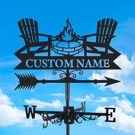 Personalized Camping Metal Weather Vane, Custom Name Weathervane, Wind Direction Indicator, Weather Vanes Roof Mount, Wind Vane Outdoor Decor for Garden Farmhouse Backyard Patio, Customized Gifts