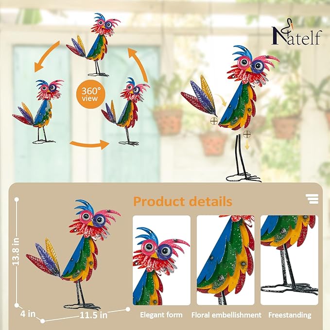 Natelf Outdoor Wacky Metal Owl Yard Statue Decoration Owl Decor Garden Statue Bird Figurine Outdoor Decorations for Yard