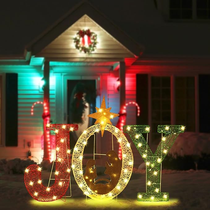 35 Inch Lighted Joy Nativity Christmas Decoration, Outdoor Holiday Scene for Garden, Lawn or Porch Display – Indoor & Outdoor Christmas Décor