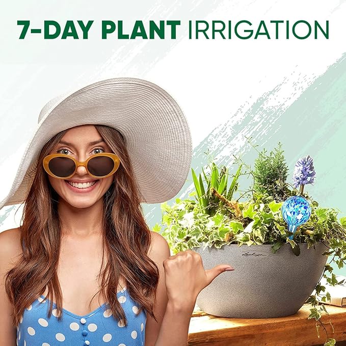 Plant Watering Globes Set of 6 – Large Glass Bulbs (up to 7 Days of Watering) for Indoor & Outdoor Plants – Multicolor - Self-Watering