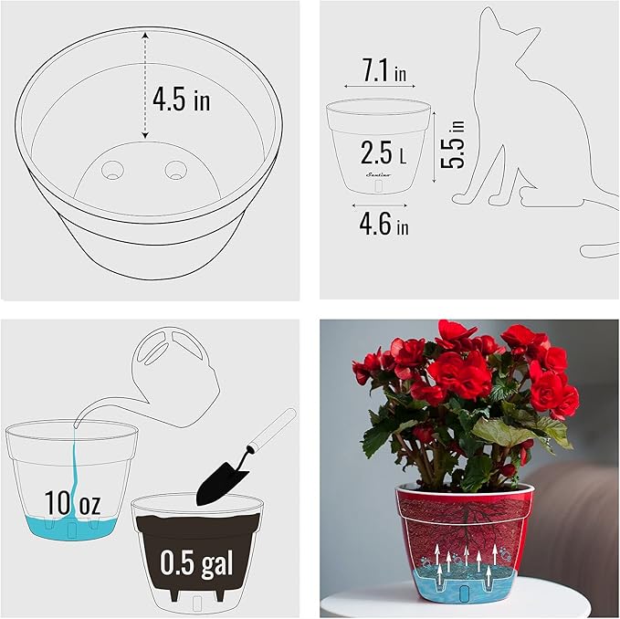 Santino ASTI 7.1 Inch Self Watering Planters Gold/Black (Set of 3) for Indoor Plants - Premium Quality Modern Plastic Pot w/Water Level Indicator for All House Plants, African Violets and Dahlias