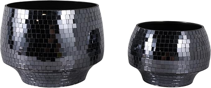 Flower Pots and Planters for Home Decor – Mosaic Indoor and Outdoor Plant Pots for Garden, Patio, or Room – Modern Pots for Indoor Plant Stand for Herbs, Succulents, or Ferns Set of 2 – 8", 6" Black