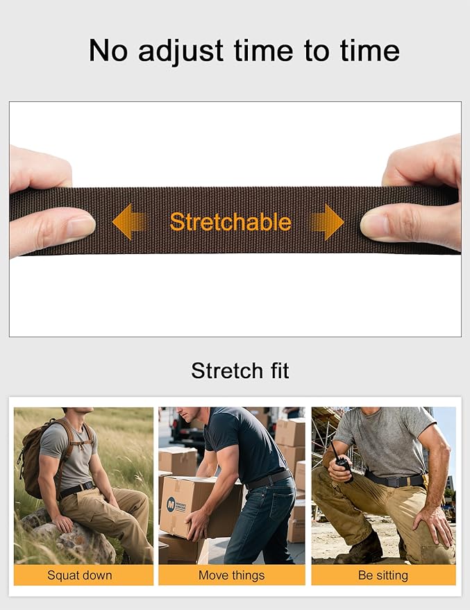 JUKMO Stretch Tactical Belt for Men, Military Work Rigger Hiking 1.5" Elastic Nylon Web Ratchet Quick Release Belt