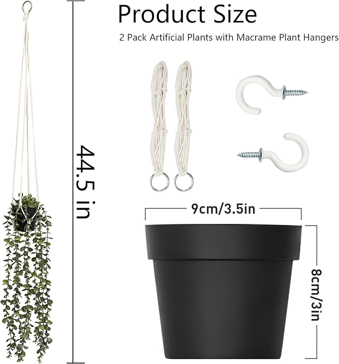 Comtelek Fake Hanging Plants 2 Pack Macrame Artificial Hanging Plants with Faux Vine Plant Hanger for Indoor Outdoor Home Wall Boho Bedroom Bathroom Office Wall Ceiling Decor