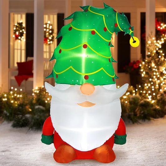 5 FT Christmas Inflatable Outdoor Decorations, Inflatables Christmas Gnome Yard Decor with Christmas Tree Hat, Built-in LED Lights Blow up Xmas Holiday Decorations for Outside Lawn Garden Indoor