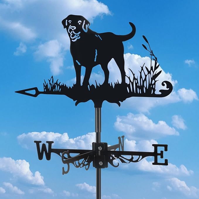 3D Dog Metal Weather Vane,Stainless Steel Black Animal Weathervane Wind Direction Indicator Roof Garden Decorations for Outdoor Farm Yard Garden Gazebo