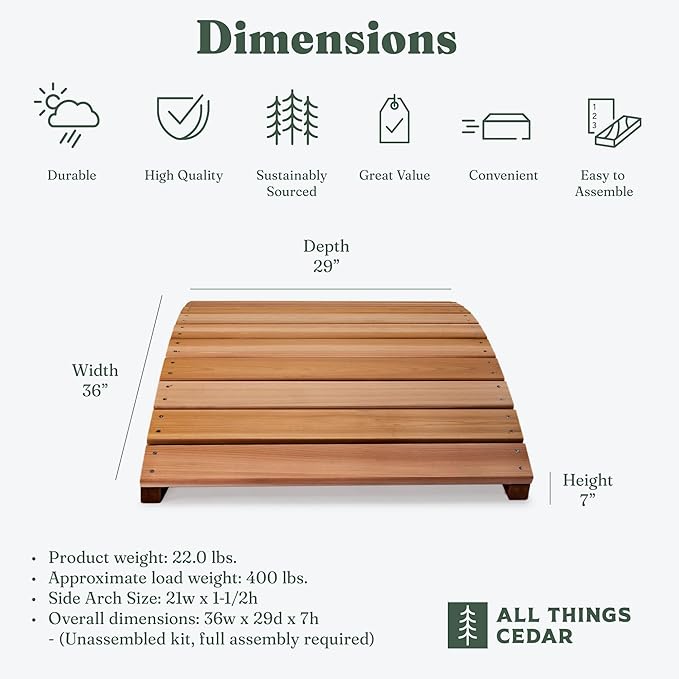 All Things Cedar Wooden Bridge, Outdoor Garden Walkway for Backyard Ponds, 3', Natural