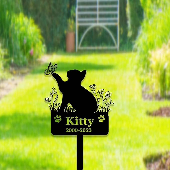 Custom Cat Memorial Stake Sign Metal Cat Grave Marker Cat Garden Decor Remembrance Stake Personalized Cat Name Yard Stake Pet in Heaven Loss of Cat Sympathy Gift