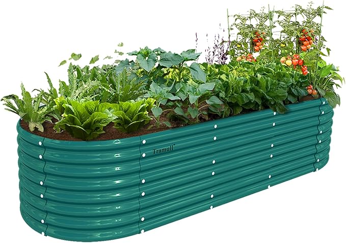 1 Pack 8x3x2FT Galvanized Raised Garden Bed Kit Oval Metal Ground Planter Box Outdoor Bottomless Planter Raised Beds for Vegetables Flowers Herbs Fruits, Green