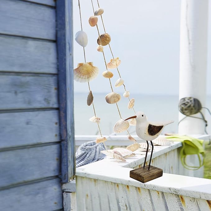 Aecipl Wood Bird Statue Standing Seagull Nautical Decor Coastal Birds Sculpture Indoor Outdoor Animal Figurine Beach Themed Decoration Rustic Home Art for Bedroom Garden (A, M)