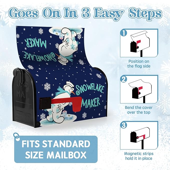 Winter Snowman Mailbox Cover Snowflake Maker Magnetic Mailbox Covers Blue Xmas Santa Claus Decorative Post Letter Box Wrap for Winter Holiday Outdoor Yard Decor 21 X 18 Inch