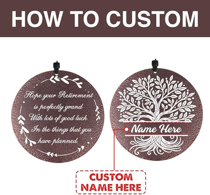 Personalized Wind Chimes, Retirement Gifts Wind Chimes, Congratulate Retire for Dad/Mom, Life Tree Metal Retirement Wind Chime for Woman/Man Outdoor 36inch (Produced in USA)