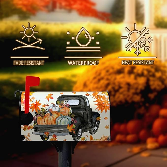 Fall Harvest Mailbox Covers Magnetic Standard Size Thansgiving Pumpkin Mailbox Post Cover Maple Leaves Truck Mailbox Decor Waterproof Mailbox Wraps Mail Cover for Garden Yard 21 * 18 Inch