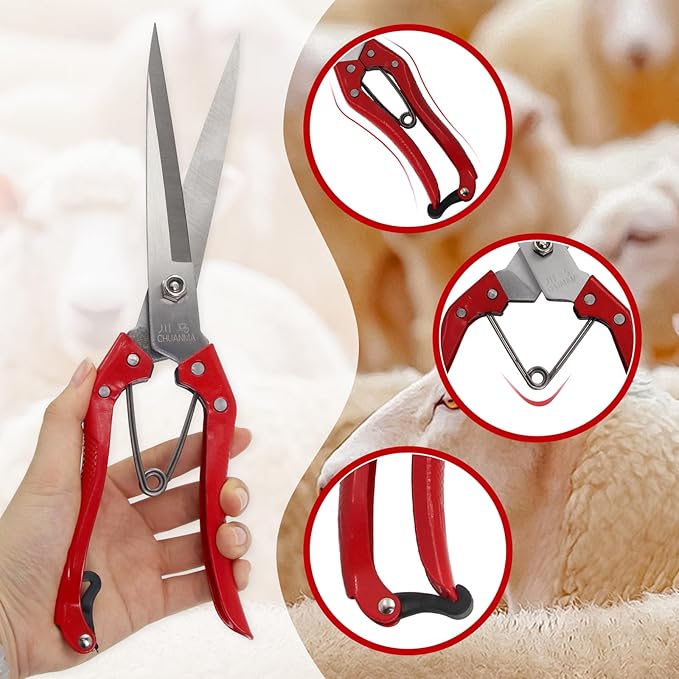 1PCS Multifunctional Stainless Steel Sheep Shears Hand Pruner, Powerful Spring Garden Shears，Wool Shears Manual Cow Wool Scissors Supplies Tool Pet