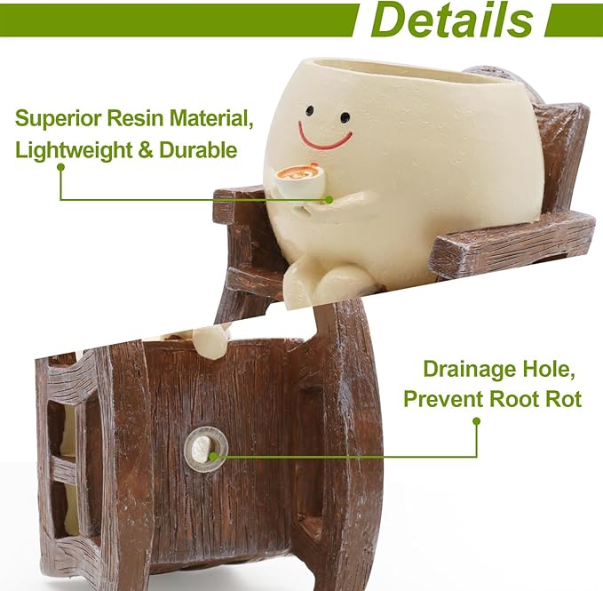 Smiley Face Planter Pot, Cute Resin Smile Face Flower Head Plant Pot, Creative Flower Pot for Indoor Outdoor Plants, Funny Home Decoration (Rocking Chair)