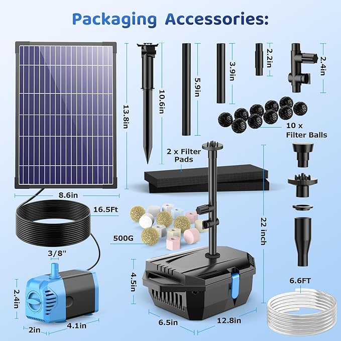 Antfraer Solar Pond Filter with Fountain Pump Kit, 12W Solar Pond Pump with Pond Filter for Outdoor Pond Garden Fountain Waterfall Water Feature