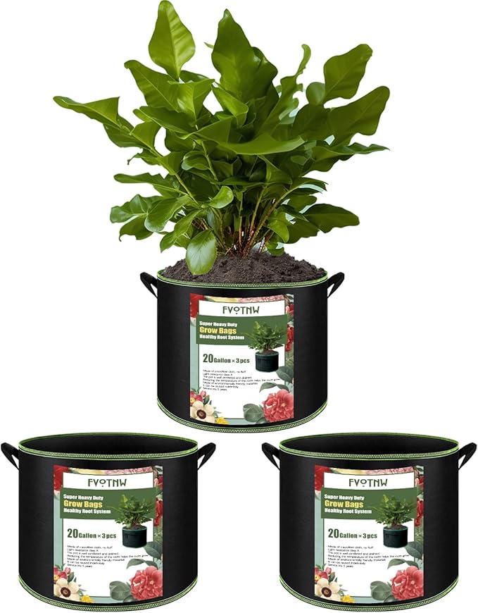 3-Pack 20 Gallon Grow Bags, Thickened Nonwoven Fabric Pots with Handles,Durable Garden Planters Aeration Gardening Container to for Plants, Vegetables, and Flowers