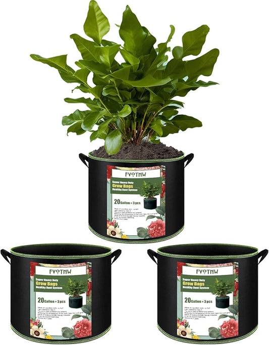 3-Pack 20 Gallon Grow Bags, Thickened Nonwoven Fabric Pots with Handles,Durable Garden Planters Aeration Gardening Container to for Plants, Vegetables, and Flowers
