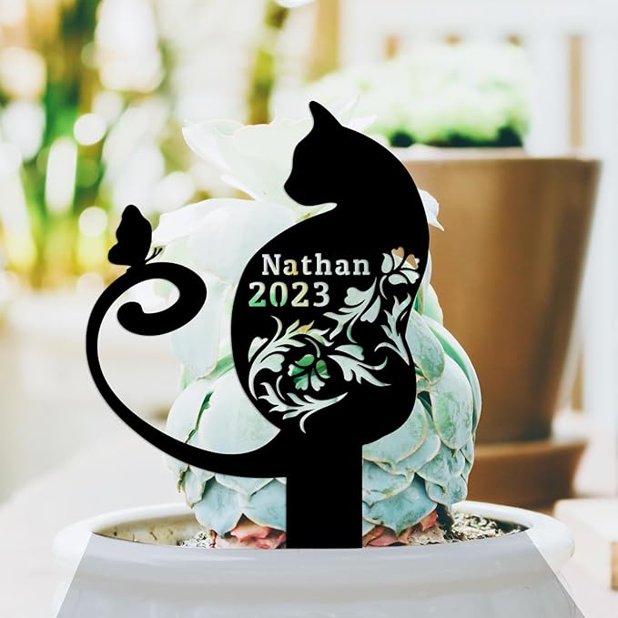 Personalized Butterfly Flowers Cat Memorial Grave Marker Garden Stake, Custom Pet Cat Memorial Stake Metal Sign Outdoor Grave Marker, Customized Cat Memorial Plaque Pet Tombstone Headstone