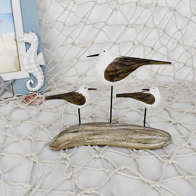 Aecipl Wooden Sea Bird Statue Seagull On Stand Decor Nautical Coastal Birds Sculpture Indoor Outdoor Animal Figurine Beach Themed Decoration Rustic Home Art for Bedroom Garden (E)