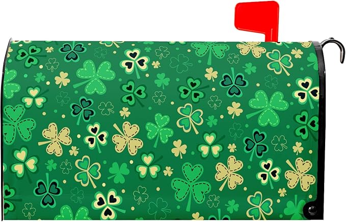 St Patrick's Day Magnetic Mailbox Cover - Standard Size 21 X 25.5 Inch Green Gold Shamrock Design - Post Box Wrap for Outdoor Garden Home Yard Decoration