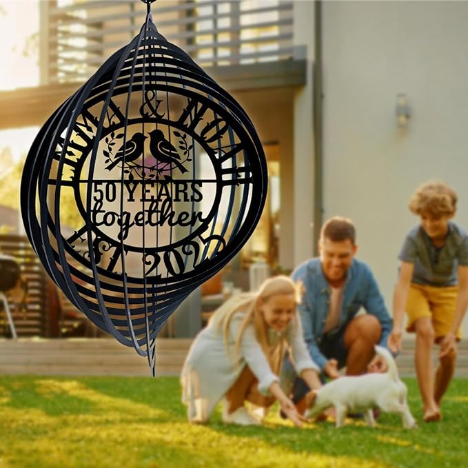 Personalized Metal Wind Spinners, Custom Name Garden Wind Spinners, Hanging Outdoor Decor, Yard Art, Hanging Wind Spinner for Indoor Lawn Patio Porch, for Couple Parents Color11