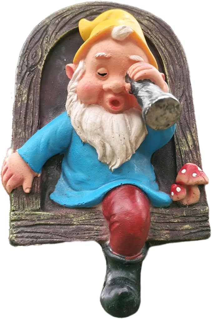 Garden Gnome Open The Door Garden Decor Resin Tree Faces Decor Outdoor Fairy Garden Patio Lawn Porch (Blue Telescope)