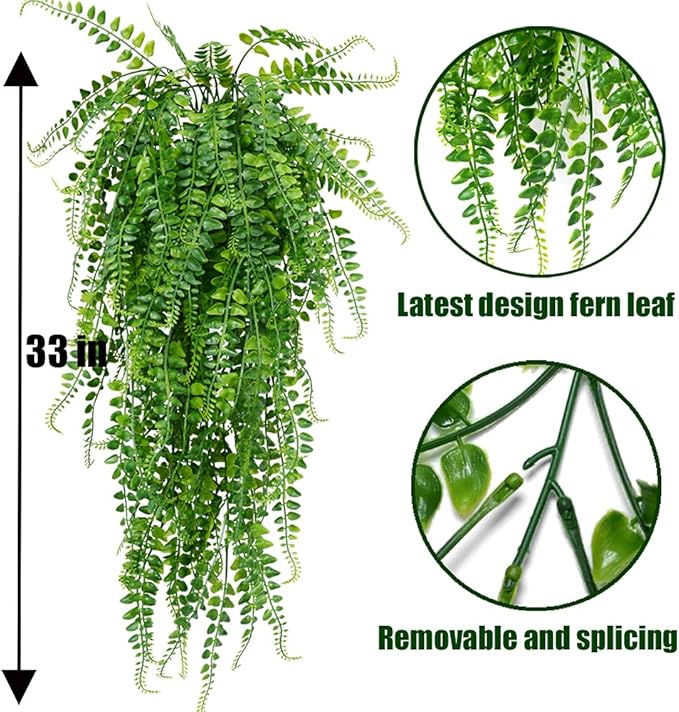 SzJias Artificial Hanging Plants Fake Plants Ferns Faux Hanging Plants for Patio Porch Outdoor Plants Decor (6 Pcs)