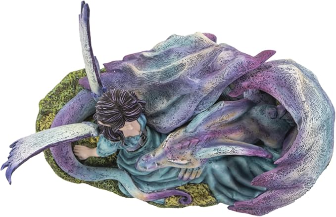 Pacific Giftware Cold Cast Resin Fairy and Lying Sleeping Dragon Figurine, Indoor and Outdoor Unique Decor for Living Room, Porch, & More, 8.7 Inches