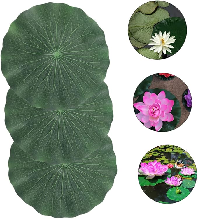 DOITOOL Artificial Lily Pads for Koi Pond: 3 Pcs Artificial Floating Foam Lotus Leaves 11 Inch Realistic Water Lily Pads Ornaments for Patio Fish Pond Pool Aquarium Decor, Green